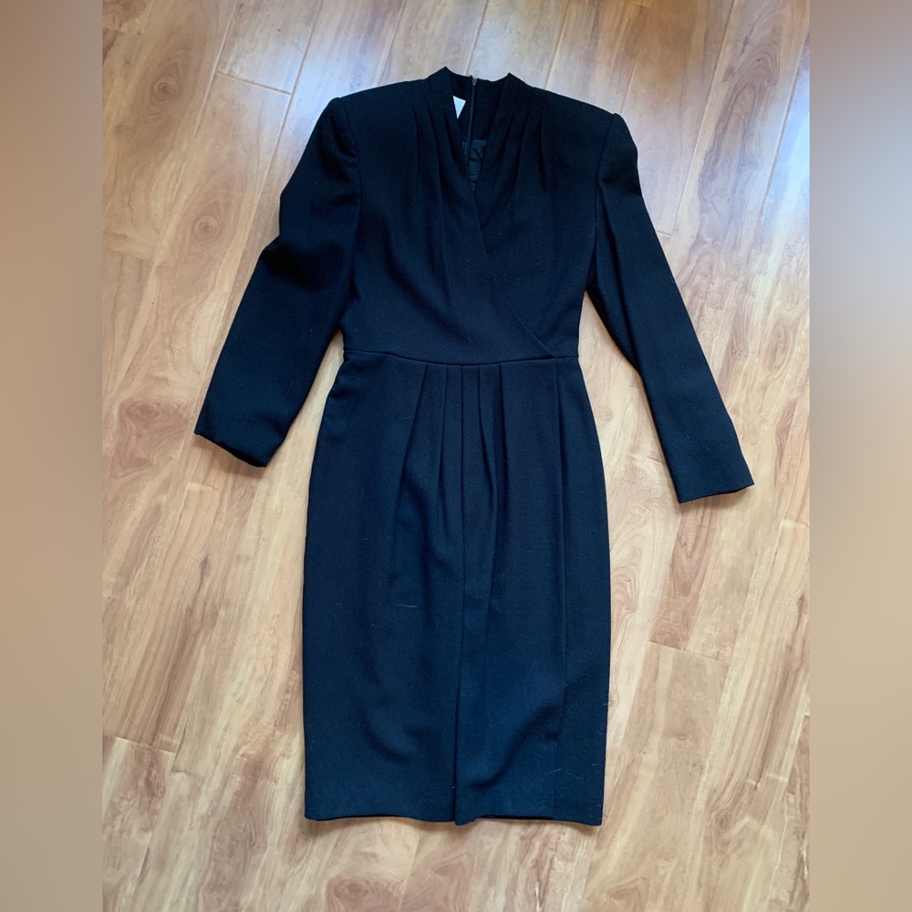 Classic Vintage 80s Black Long Sleeve Wool Professional Power Dress Sz S/M - Picture 11 of 11